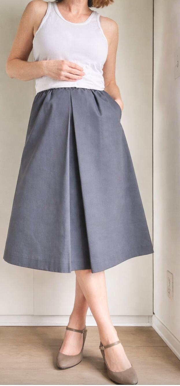 Vintage 90s Lands' End Cotton Midi Skirt Size M Grey Made USA Classic Normcore